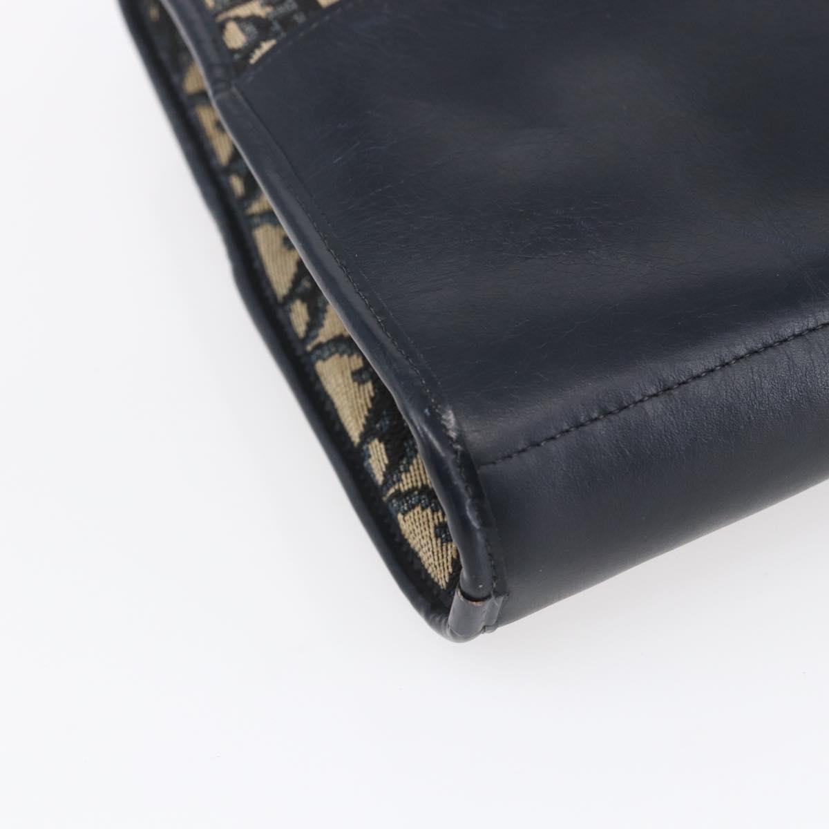 Christian Dior Trotter Canvas Hand Bag Navy Gold Auth 154735