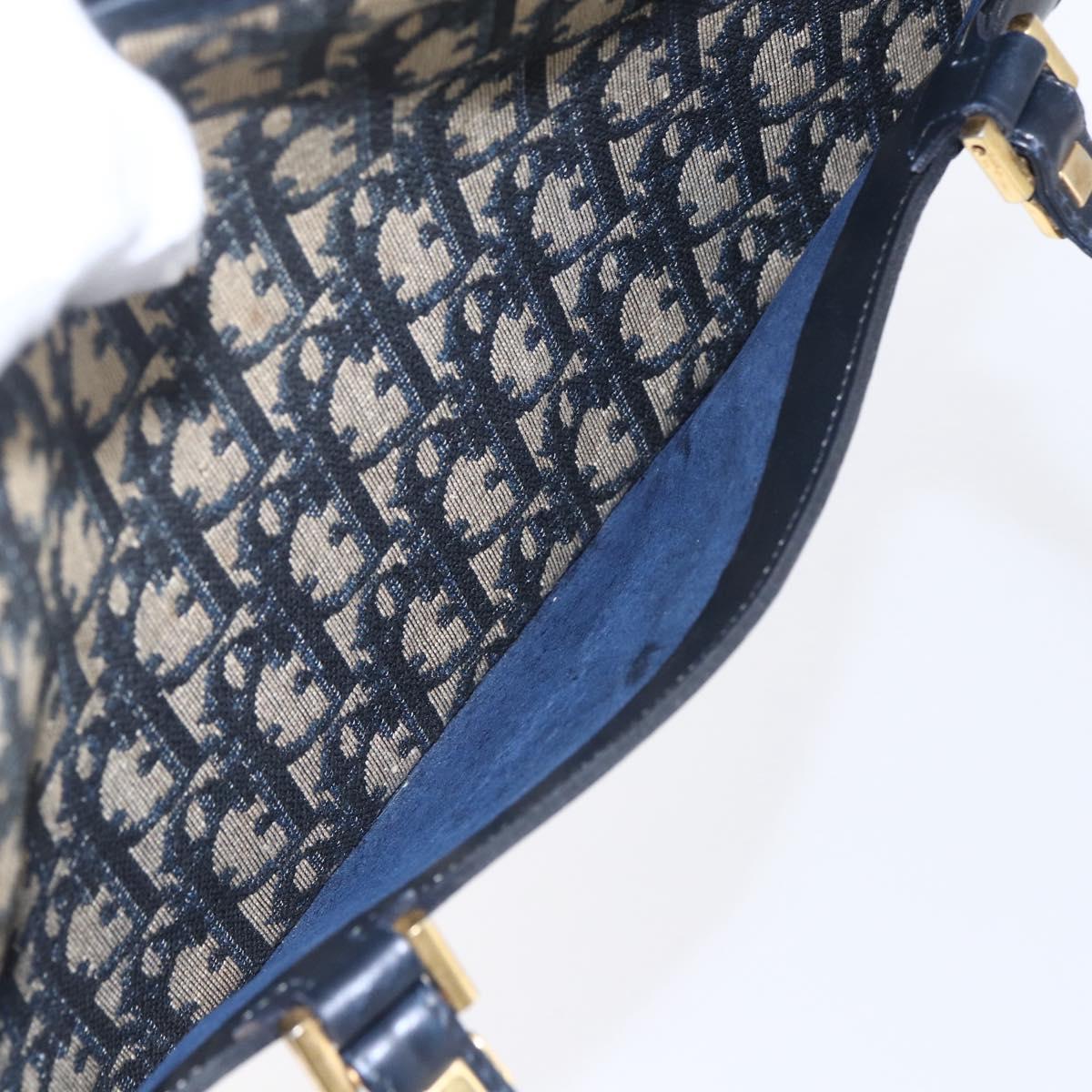 Christian Dior Trotter Canvas Hand Bag Navy Gold Auth 154735