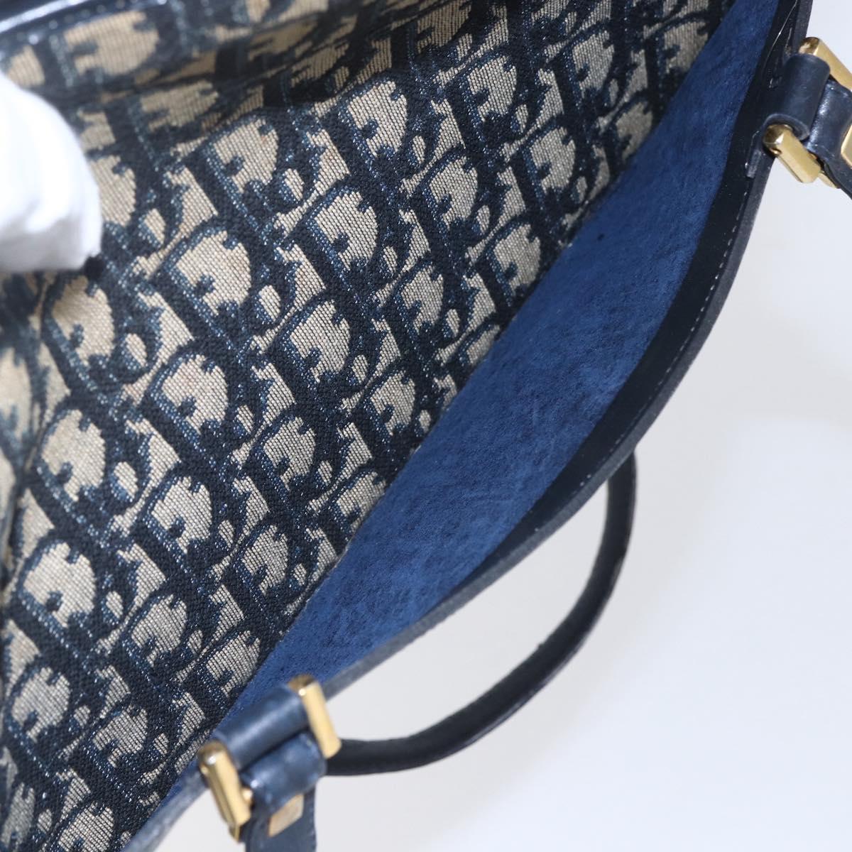 Christian Dior Trotter Canvas Hand Bag Navy Gold Auth 154735
