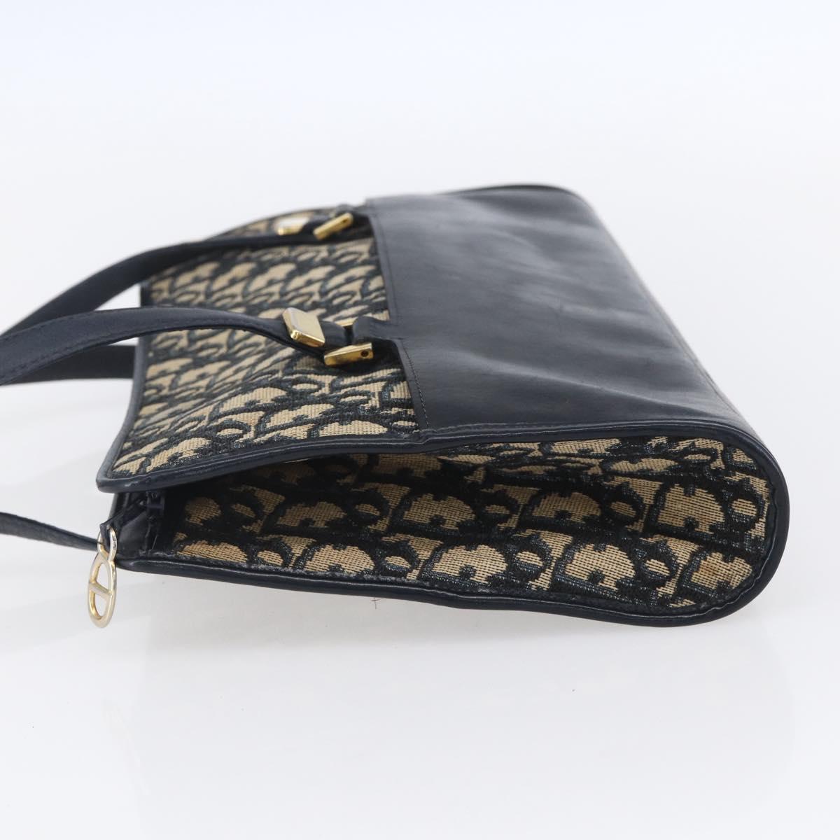 Christian Dior Trotter Canvas Hand Bag Navy Gold Auth 154735