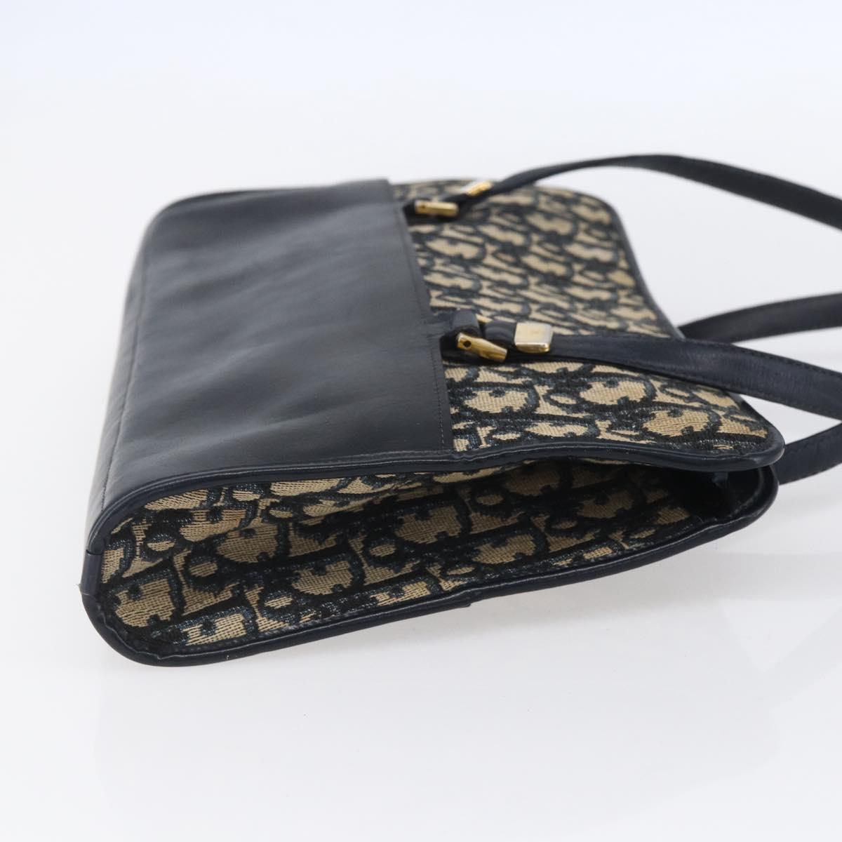 Christian Dior Trotter Canvas Hand Bag Navy Gold Auth 154735