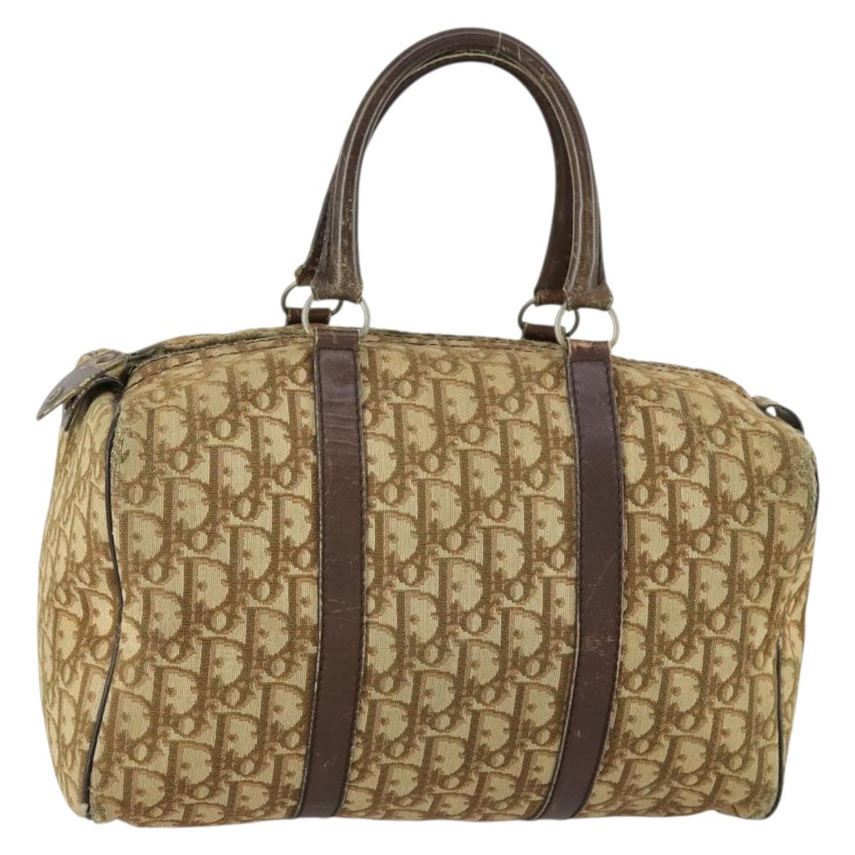 Christian Dior Trotter Canvas Boston Bag Beige Gold Auth 154736