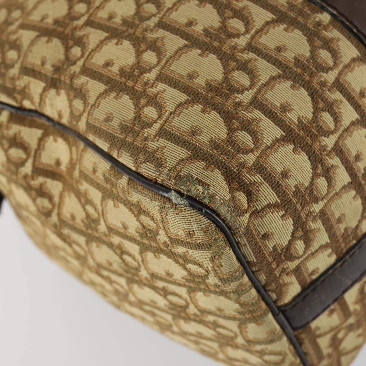Christian Dior Trotter Canvas Boston Bag Beige Gold Auth 154736