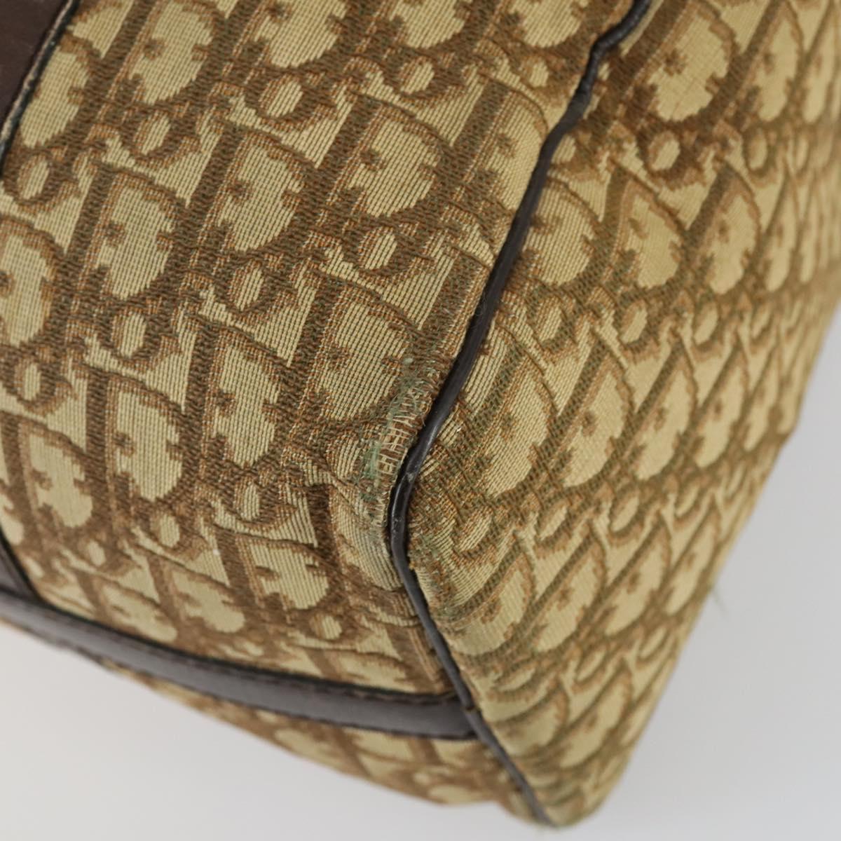 Christian Dior Trotter Canvas Boston Bag Beige Gold Auth 154736