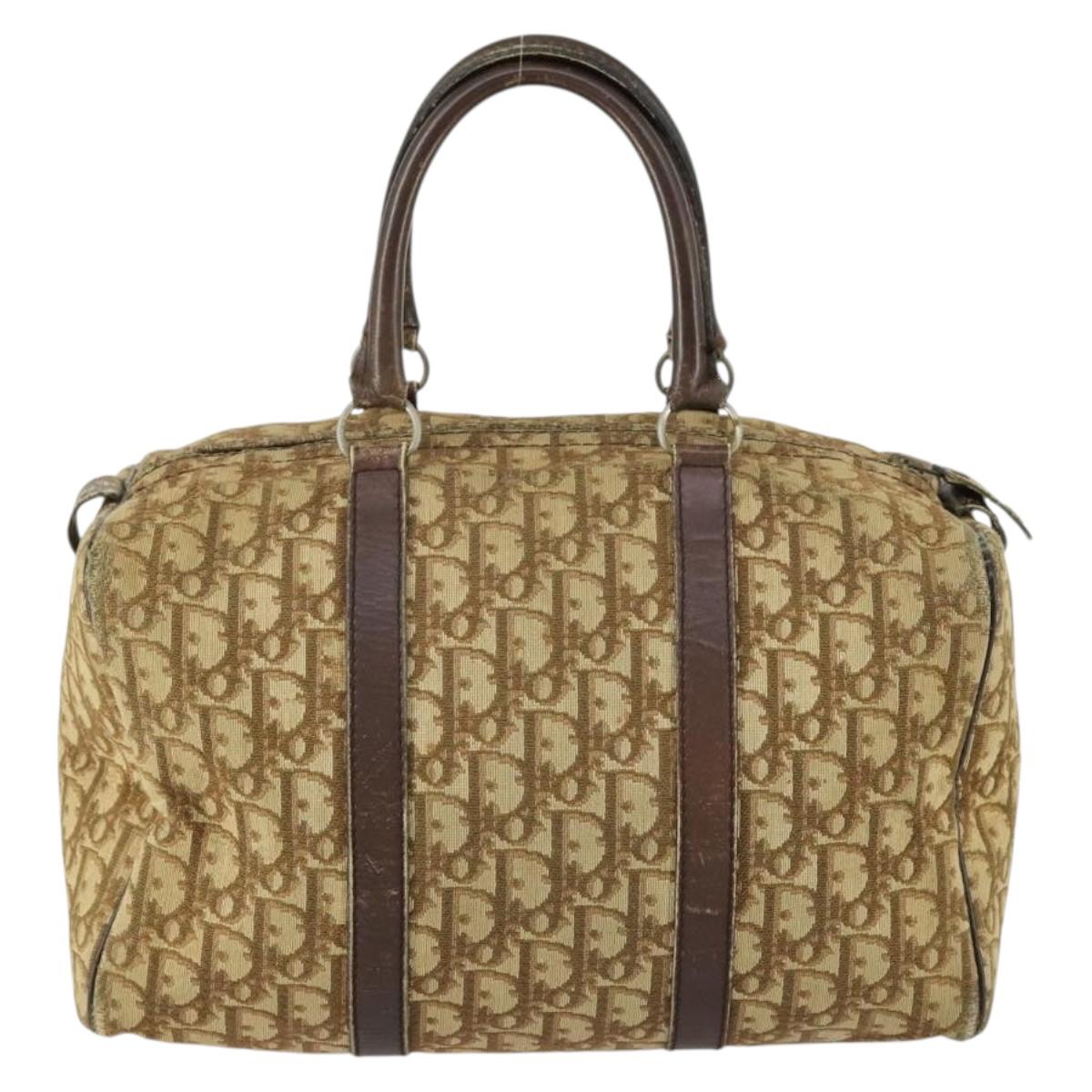 Christian Dior Trotter Canvas Boston Bag Beige Gold Auth 154736