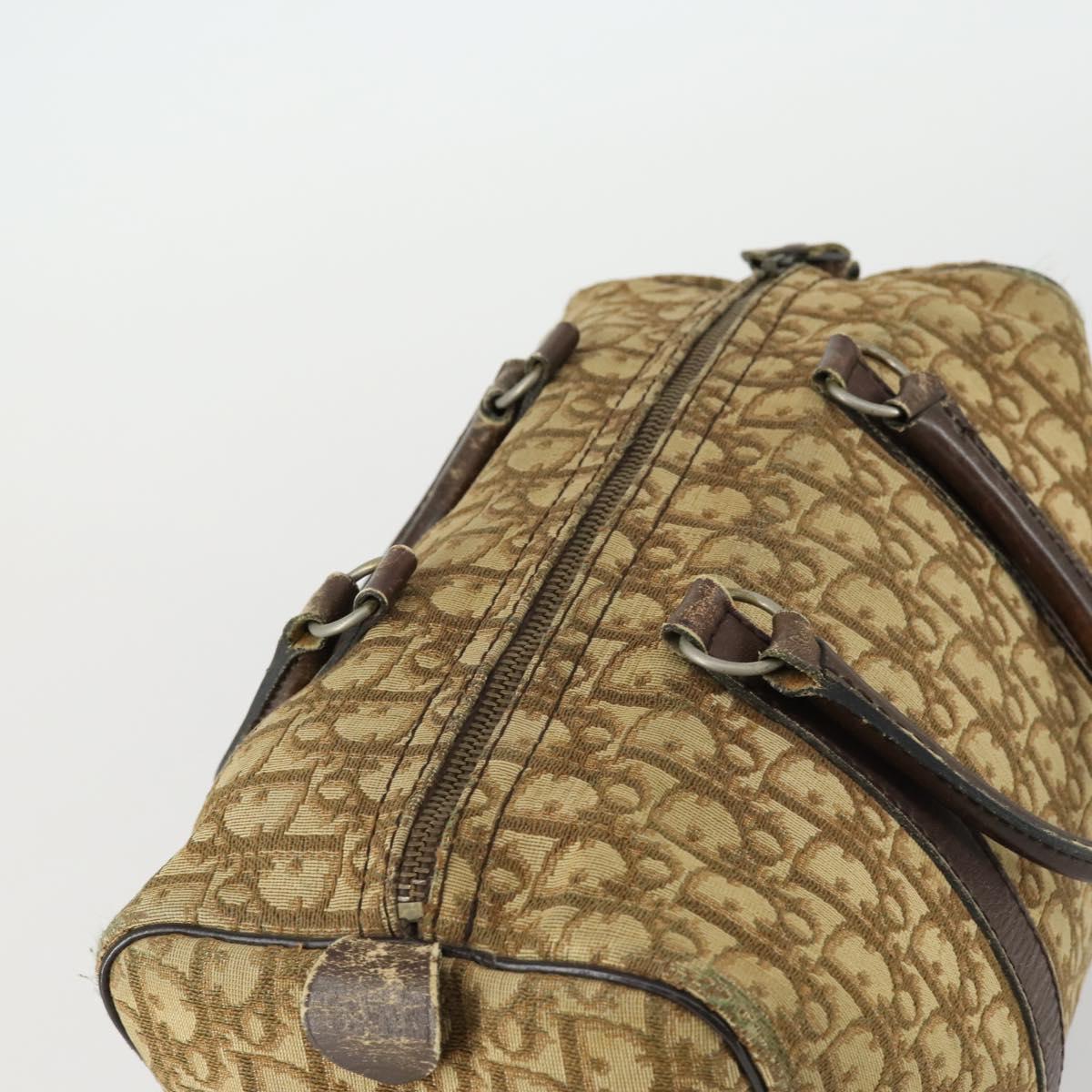 Christian Dior Trotter Canvas Boston Bag Beige Gold Auth 154736