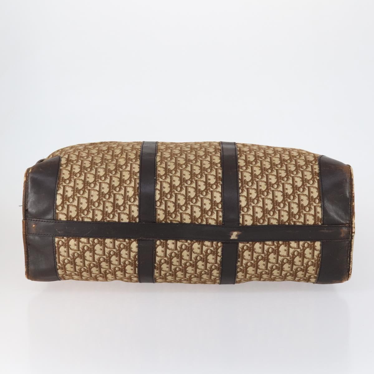 Christian Dior Trotter Canvas Boston Bag Beige Gold Auth 154737