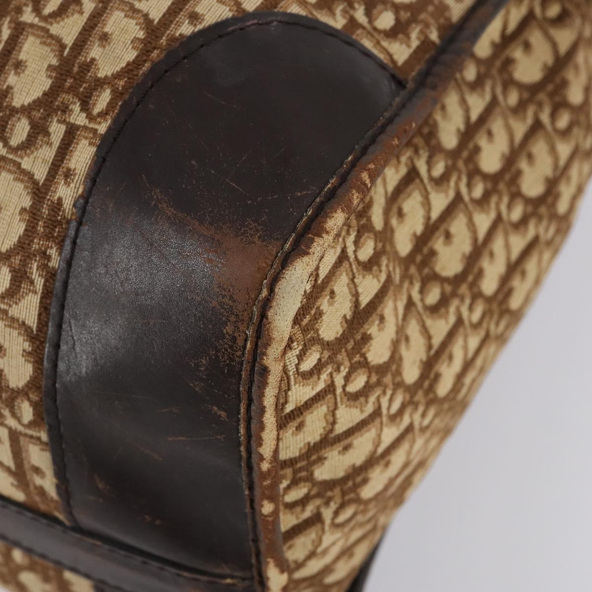 Christian Dior Trotter Canvas Boston Bag Beige Gold Auth 154737