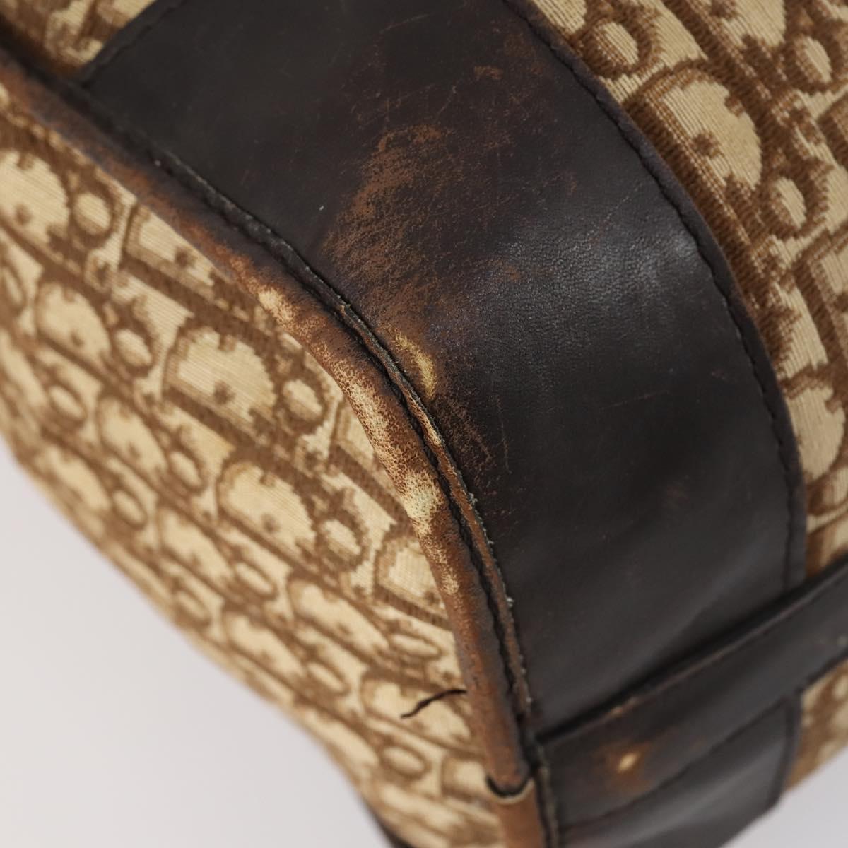 Christian Dior Trotter Canvas Boston Bag Beige Gold Auth 154737