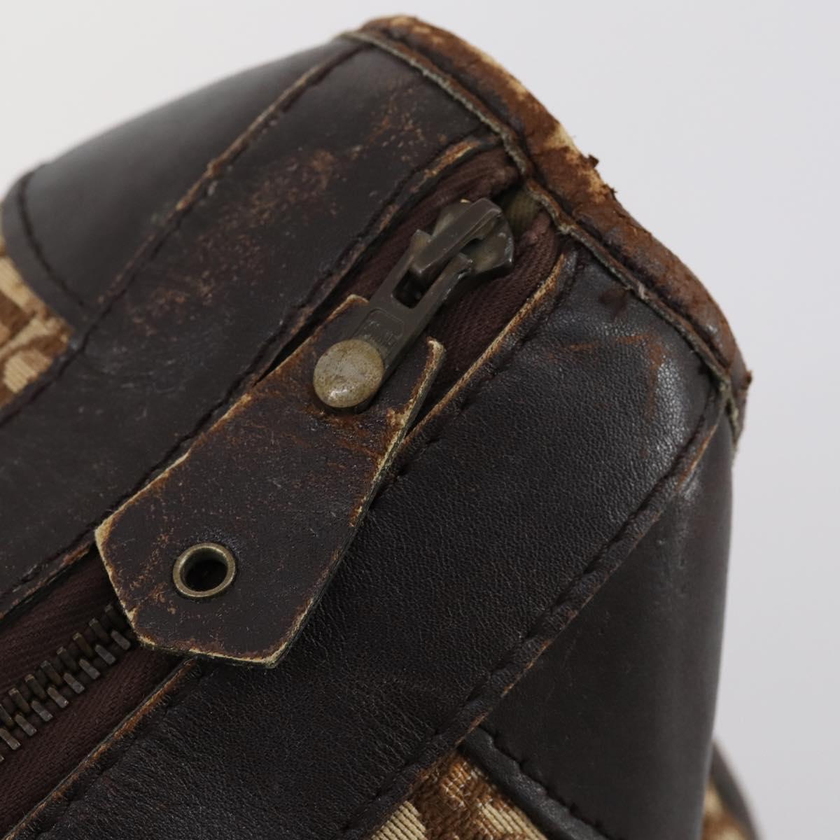 Christian Dior Trotter Canvas Boston Bag Beige Gold Auth 154737