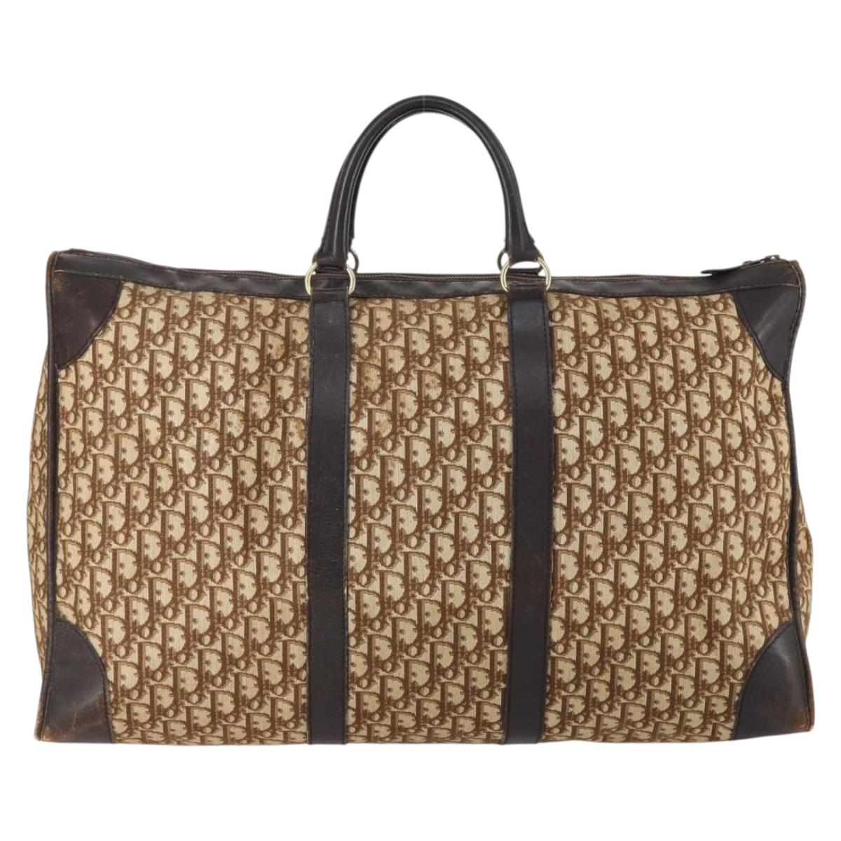 Christian Dior Trotter Canvas Boston Bag Beige Gold Auth 154737