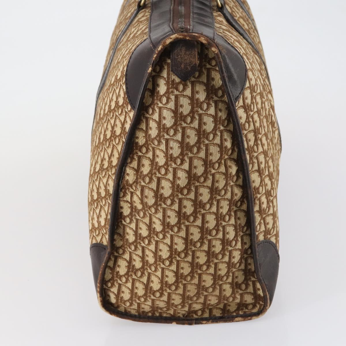 Christian Dior Trotter Canvas Boston Bag Beige Gold Auth 154737