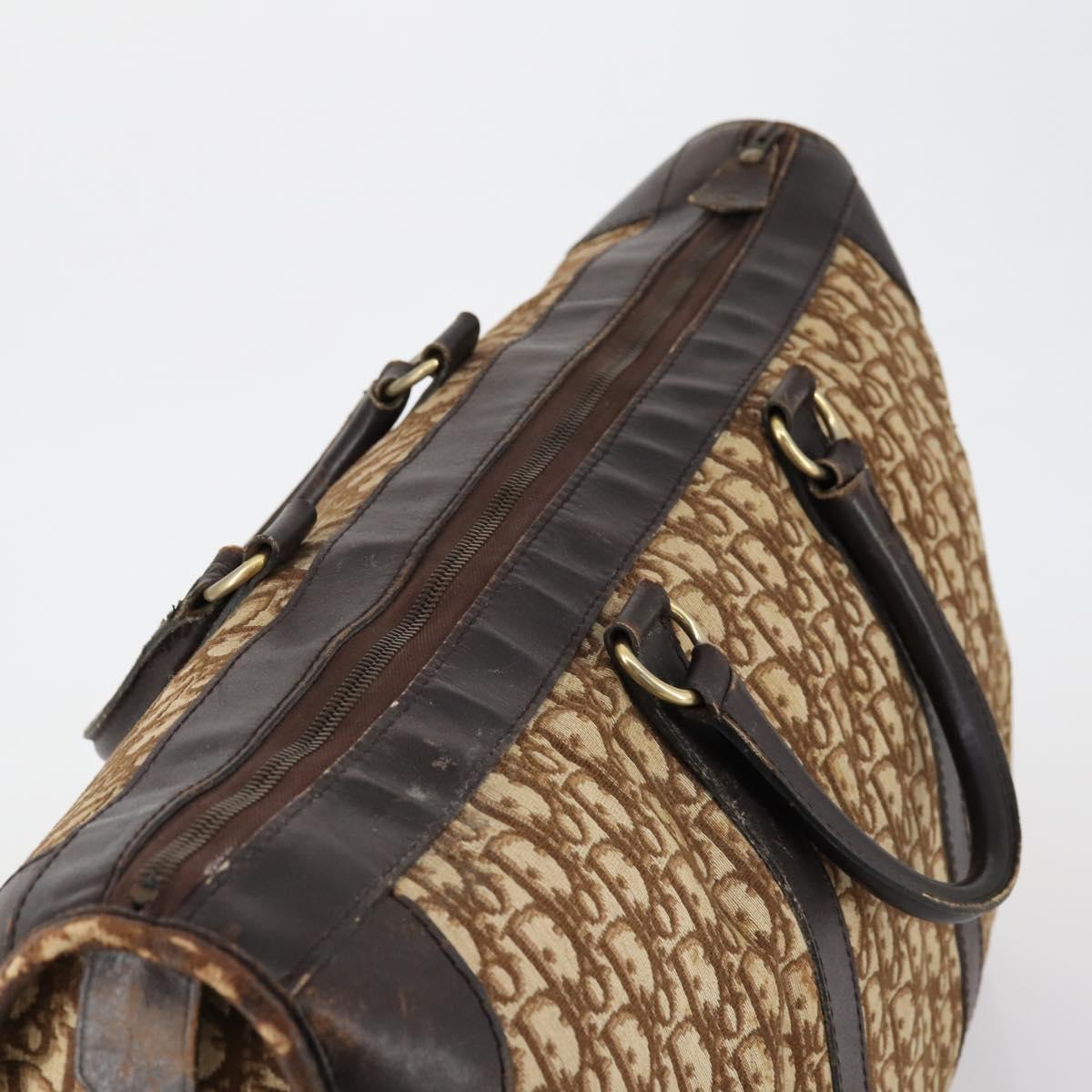 Christian Dior Trotter Canvas Boston Bag Beige Gold Auth 154737