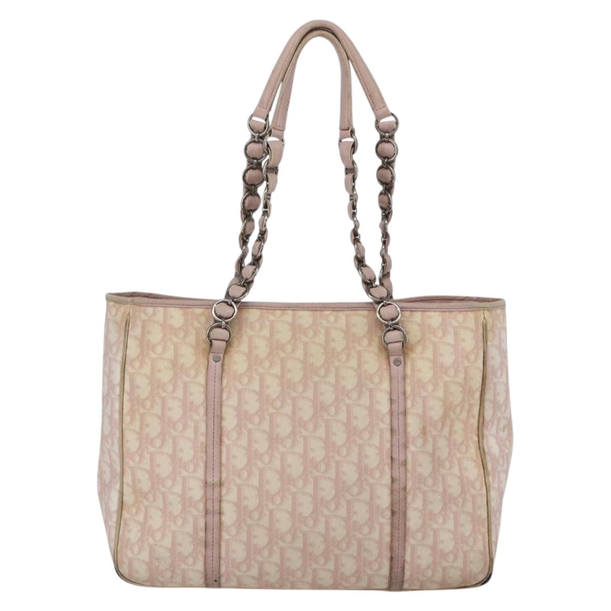 Christian Dior Trotter Canvas Romantic Chain Bag PVC Pink Silver Auth 154738