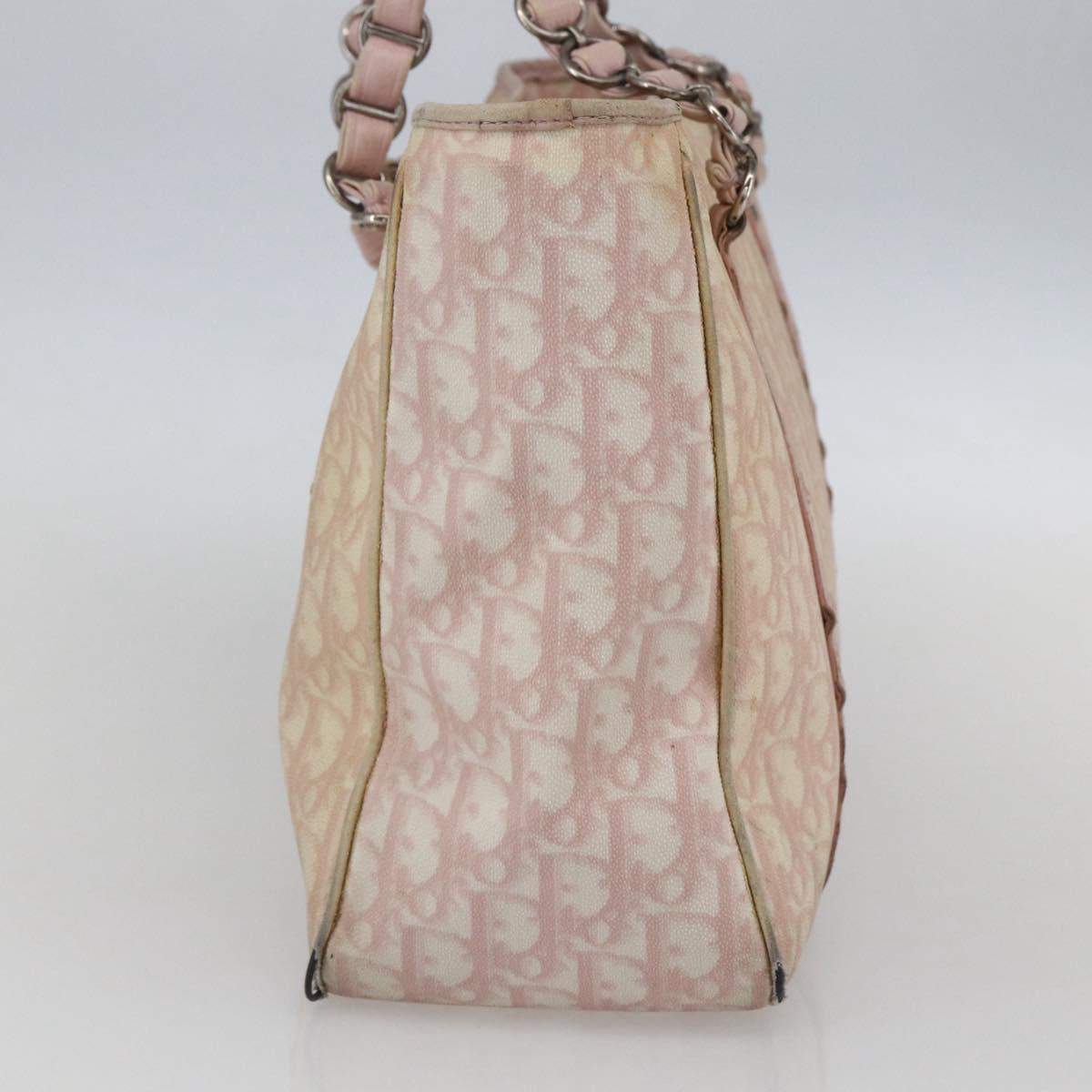 Christian Dior Trotter Canvas Romantic Chain Bag PVC Pink Silver Auth 154738