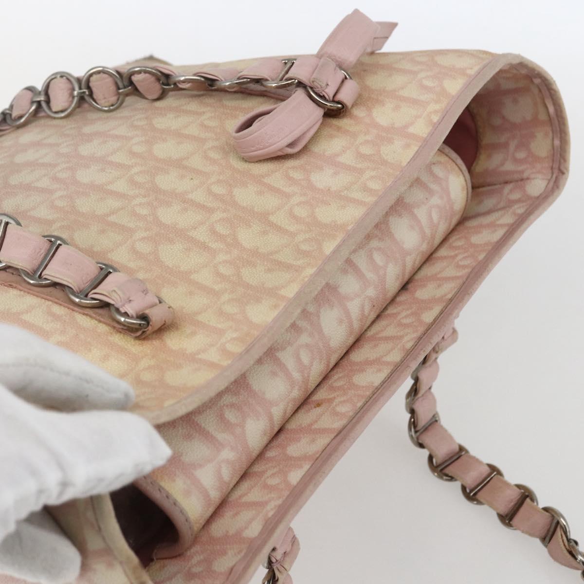 Christian Dior Trotter Canvas Romantic Chain Bag PVC Pink Silver Auth 154738