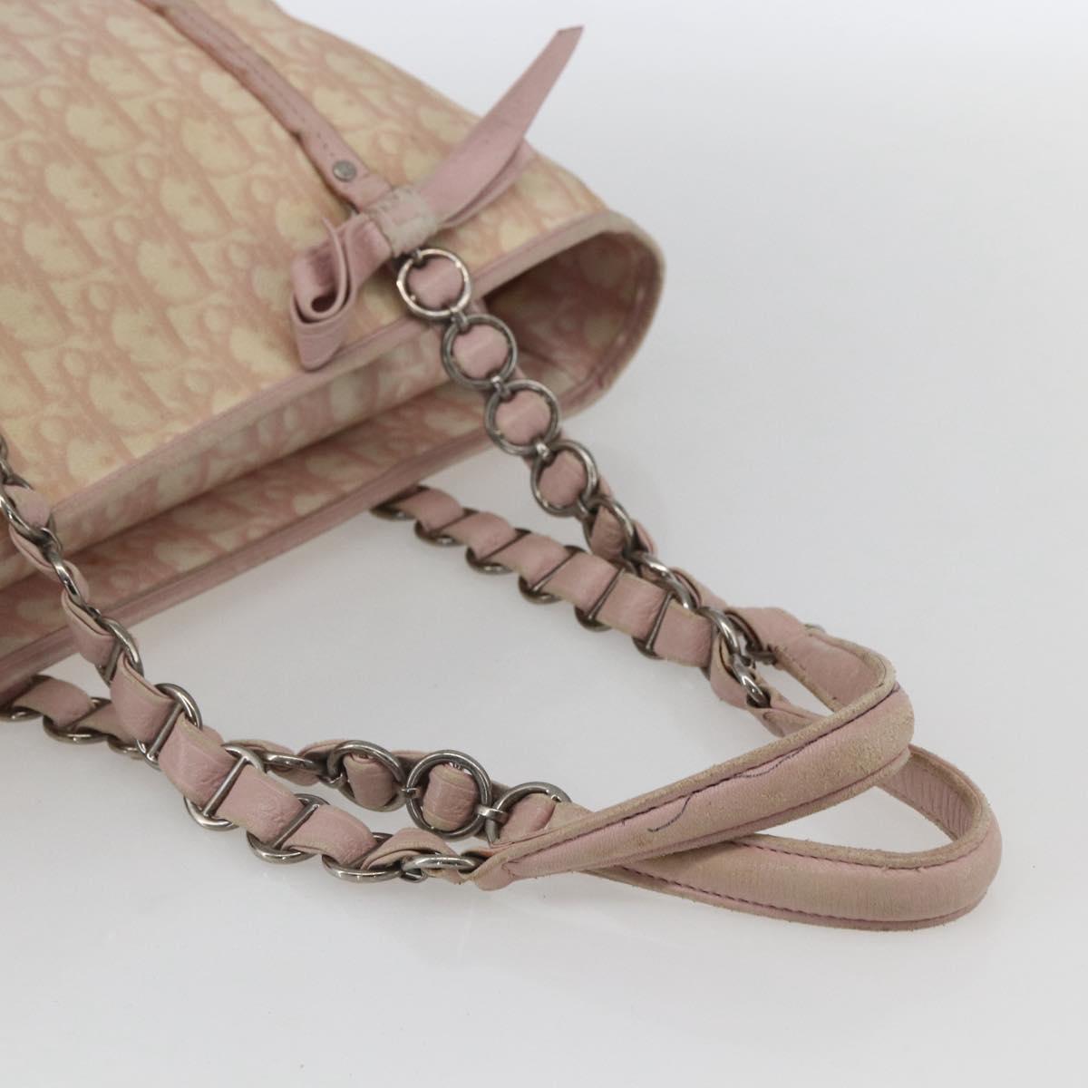 Christian Dior Trotter Canvas Romantic Chain Bag PVC Pink Silver Auth 154738