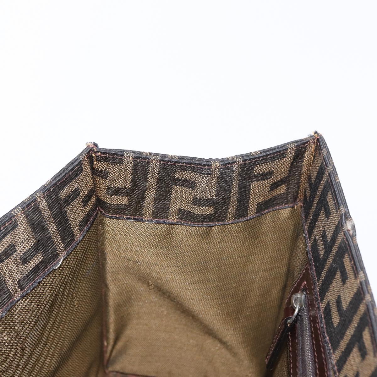 FENDI Zucca Canvas Mamma Baguette Shoulder Bag Black Brown Silver Auth 154739