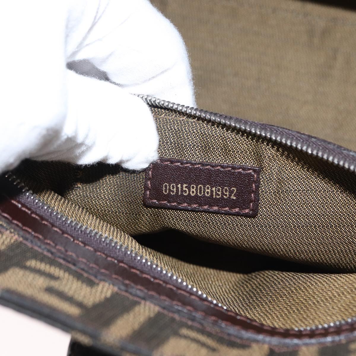 FENDI Zucca Canvas Mamma Baguette Shoulder Bag Black Brown Silver Auth 154739