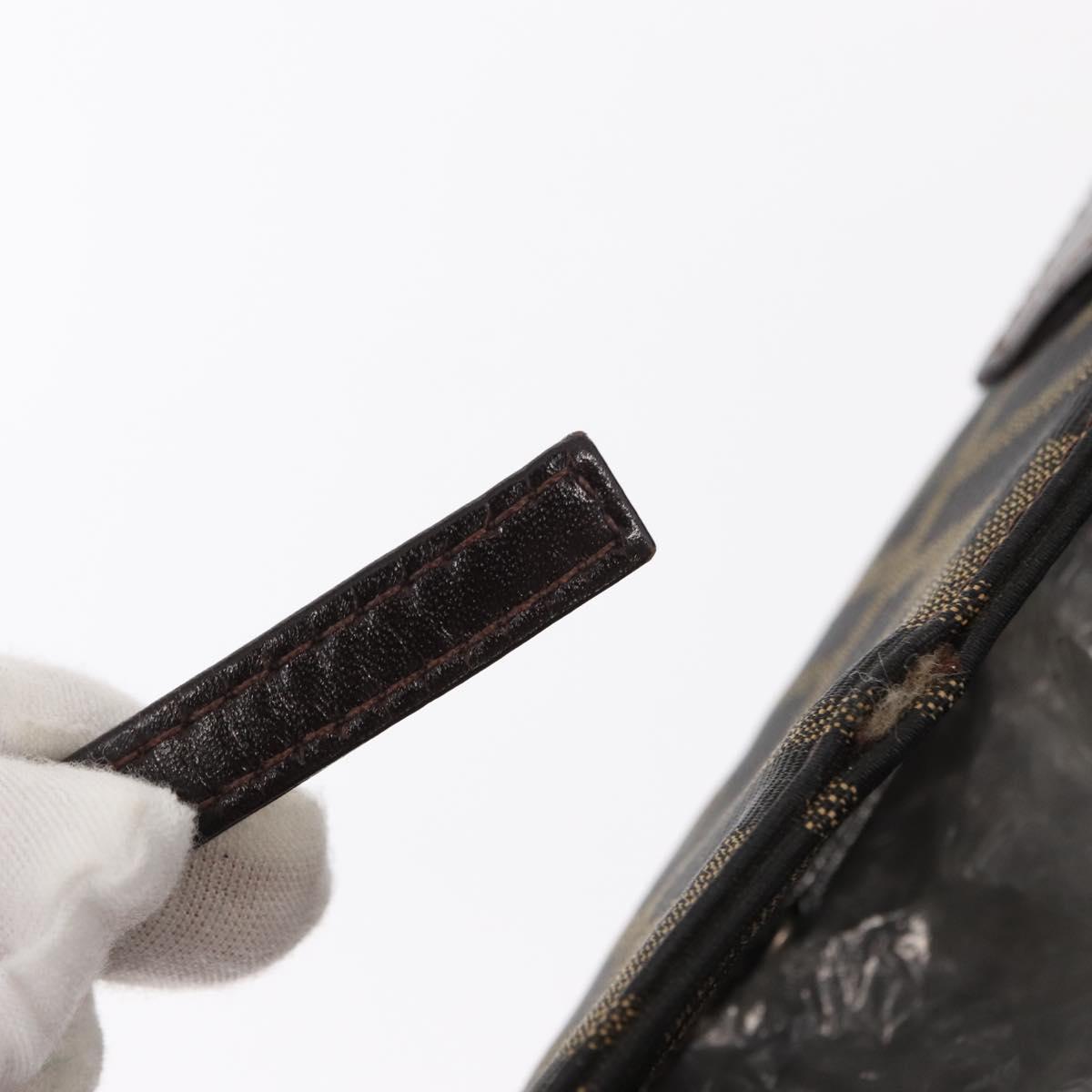 FENDI Zucca Canvas Mamma Baguette Shoulder Bag Black Brown Silver Auth 154739