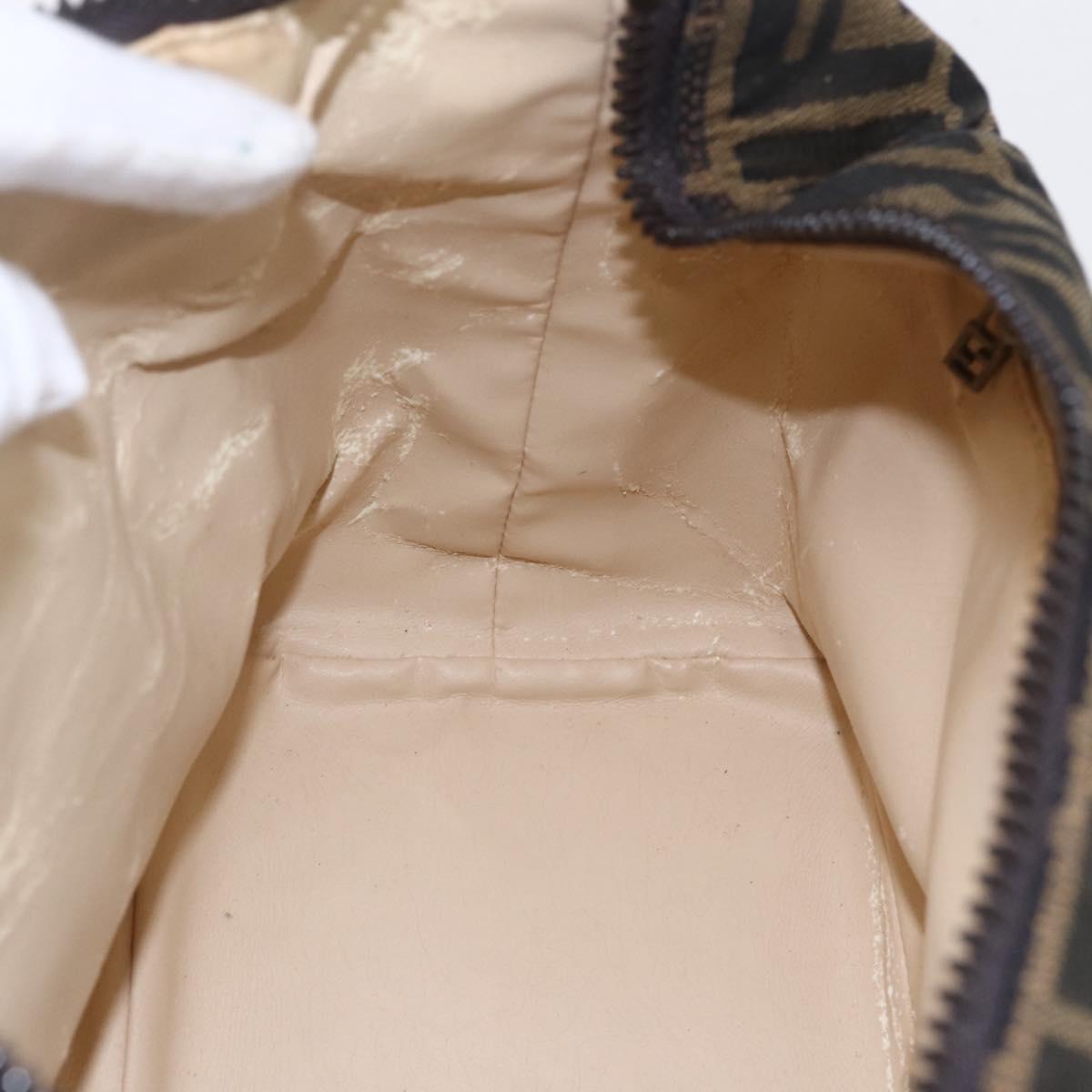 FENDI Zucca Canvas Vanity Hand Bag Black Brown gold Auth 154740