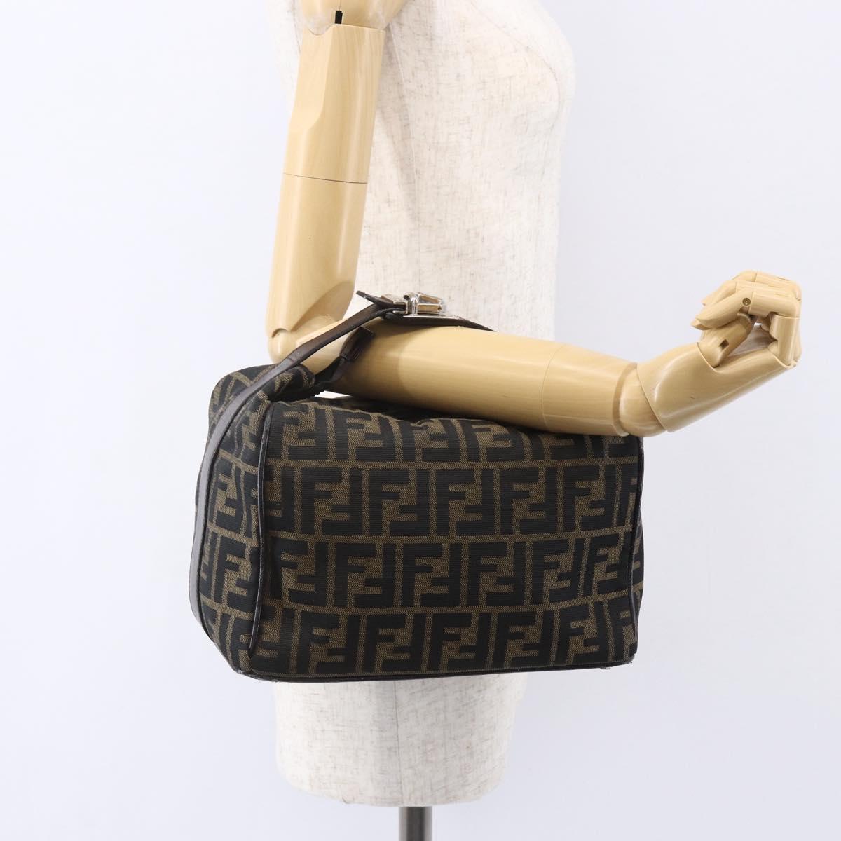 FENDI Zucca Canvas Vanity Hand Bag Black Brown gold Auth 154740