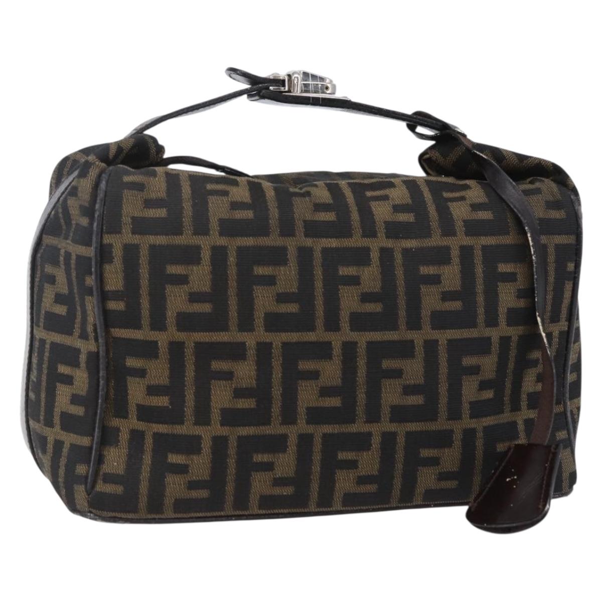 FENDI Zucca Canvas Vanity Hand Bag Black Brown gold Auth 154740