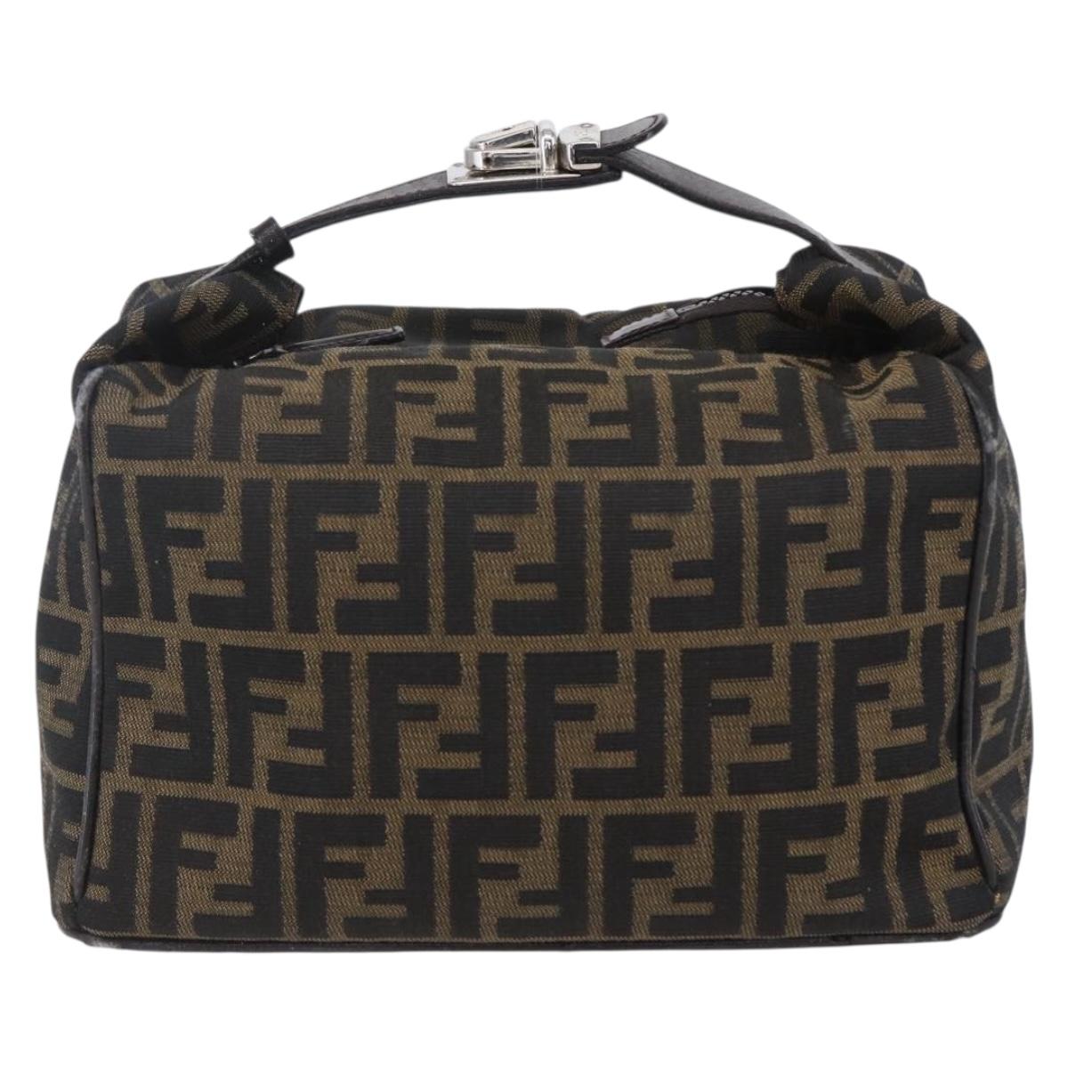 FENDI Zucca Canvas Vanity Hand Bag Black Brown gold Auth 154740