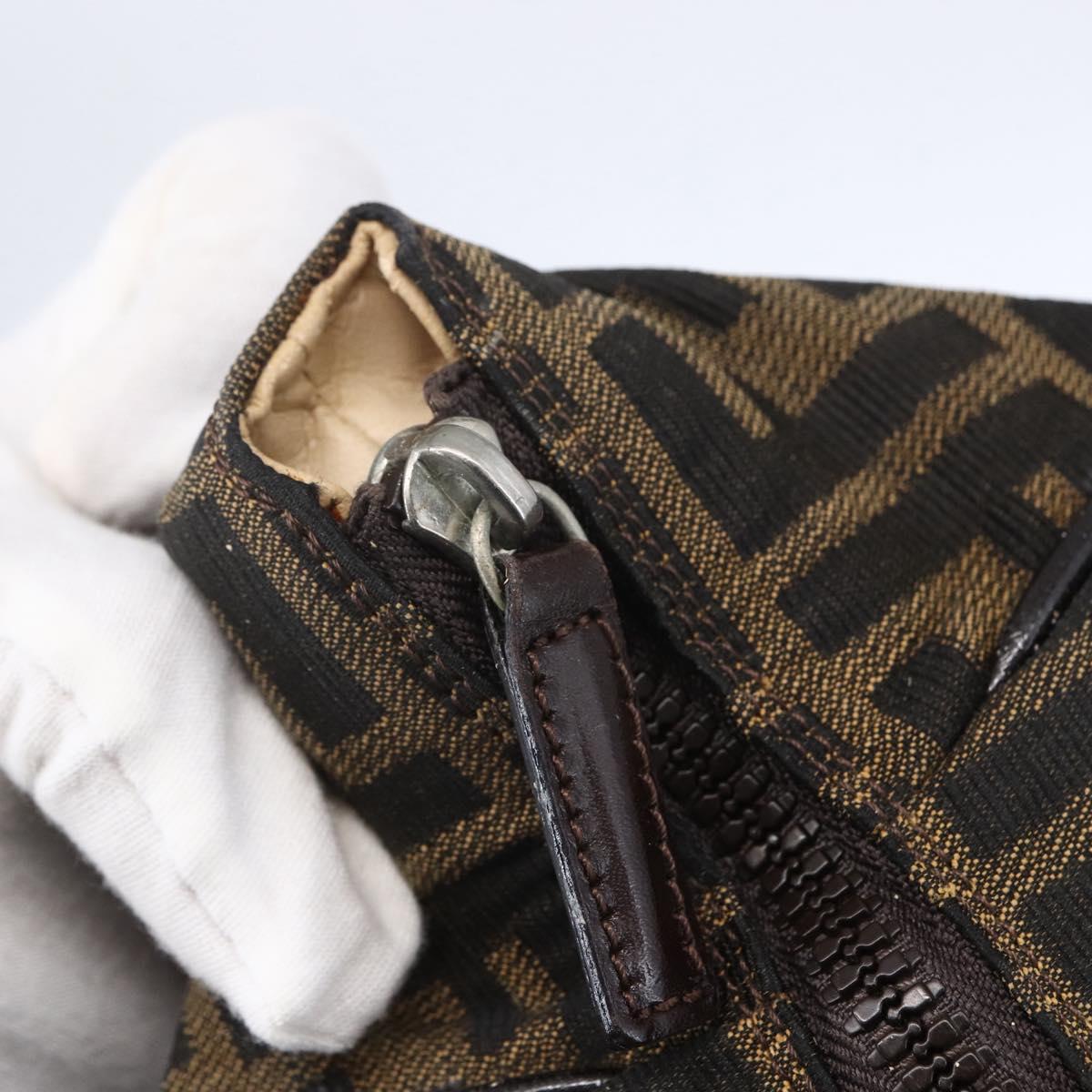 FENDI Zucca Canvas Vanity Hand Bag Black Brown gold Auth 154740