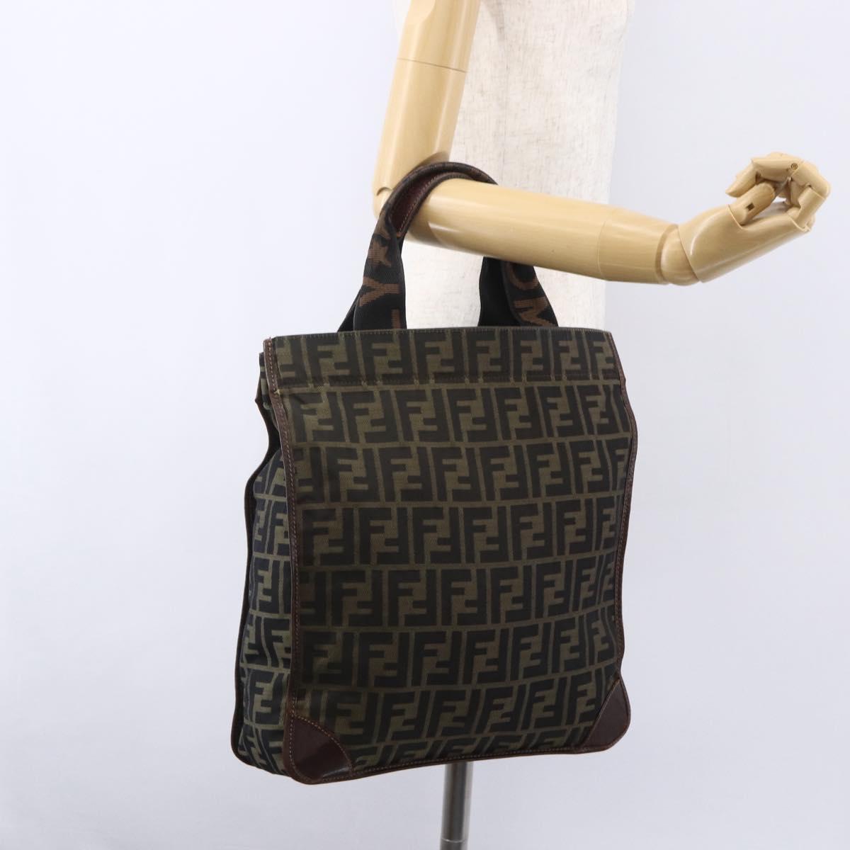 FENDI Zucca Canvas Hand Bag Black Brown Auth 154741