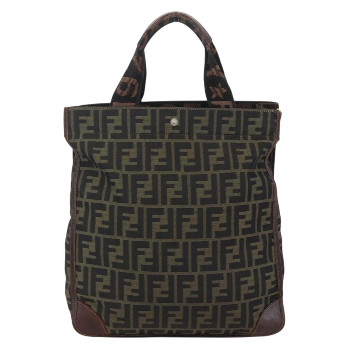 FENDI Zucca Canvas Hand Bag Black Brown Auth 154741