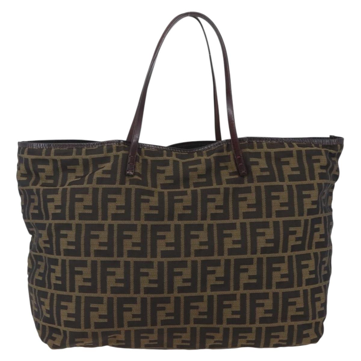 FENDI Zucca Canvas Tote Bag Black Brown Auth 154742