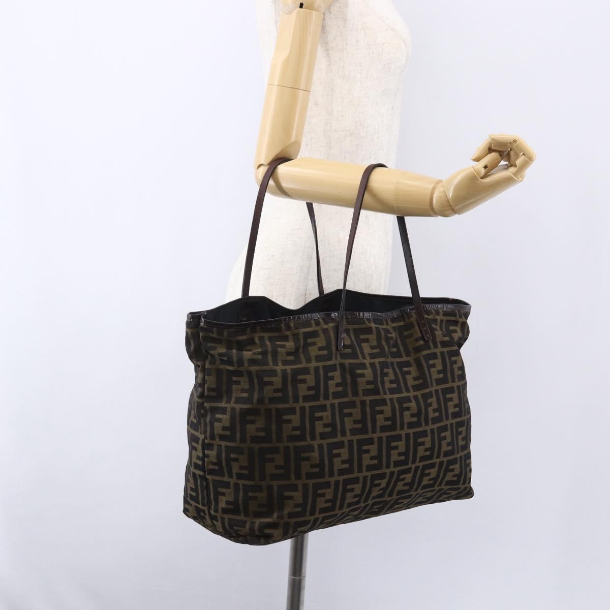 FENDI Zucca Canvas Tote Bag Black Brown Auth 154742