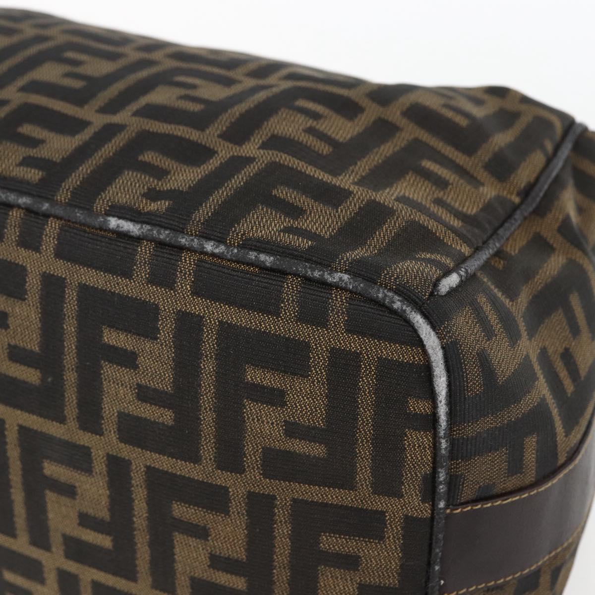 FENDI Zucca Canvas Vanity Hand Bag Black Brown gold Auth 154743