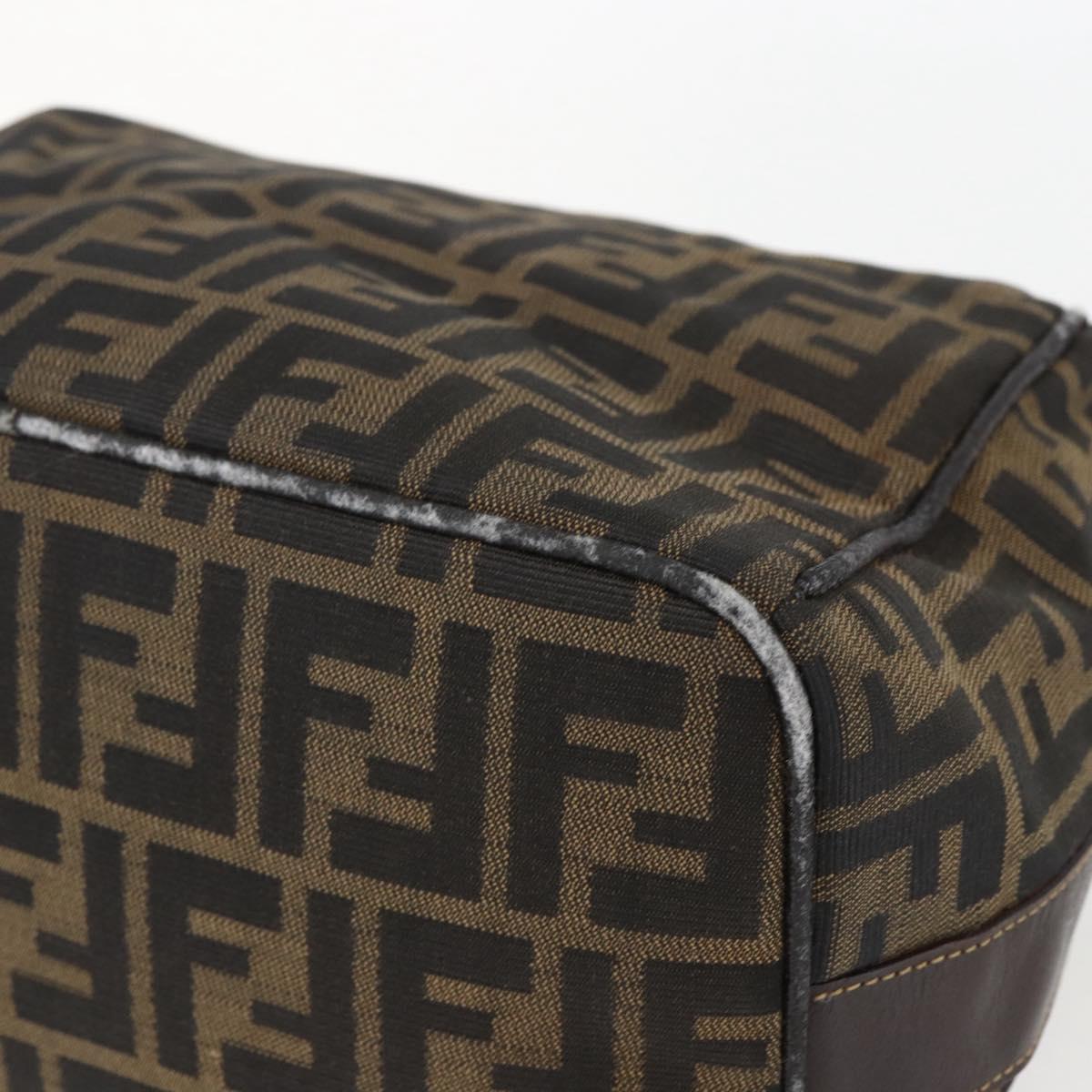 FENDI Zucca Canvas Vanity Hand Bag Black Brown gold Auth 154743