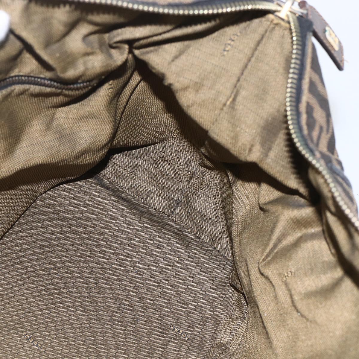 FENDI Zucca Canvas Vanity Hand Bag Black Brown gold Auth 154743