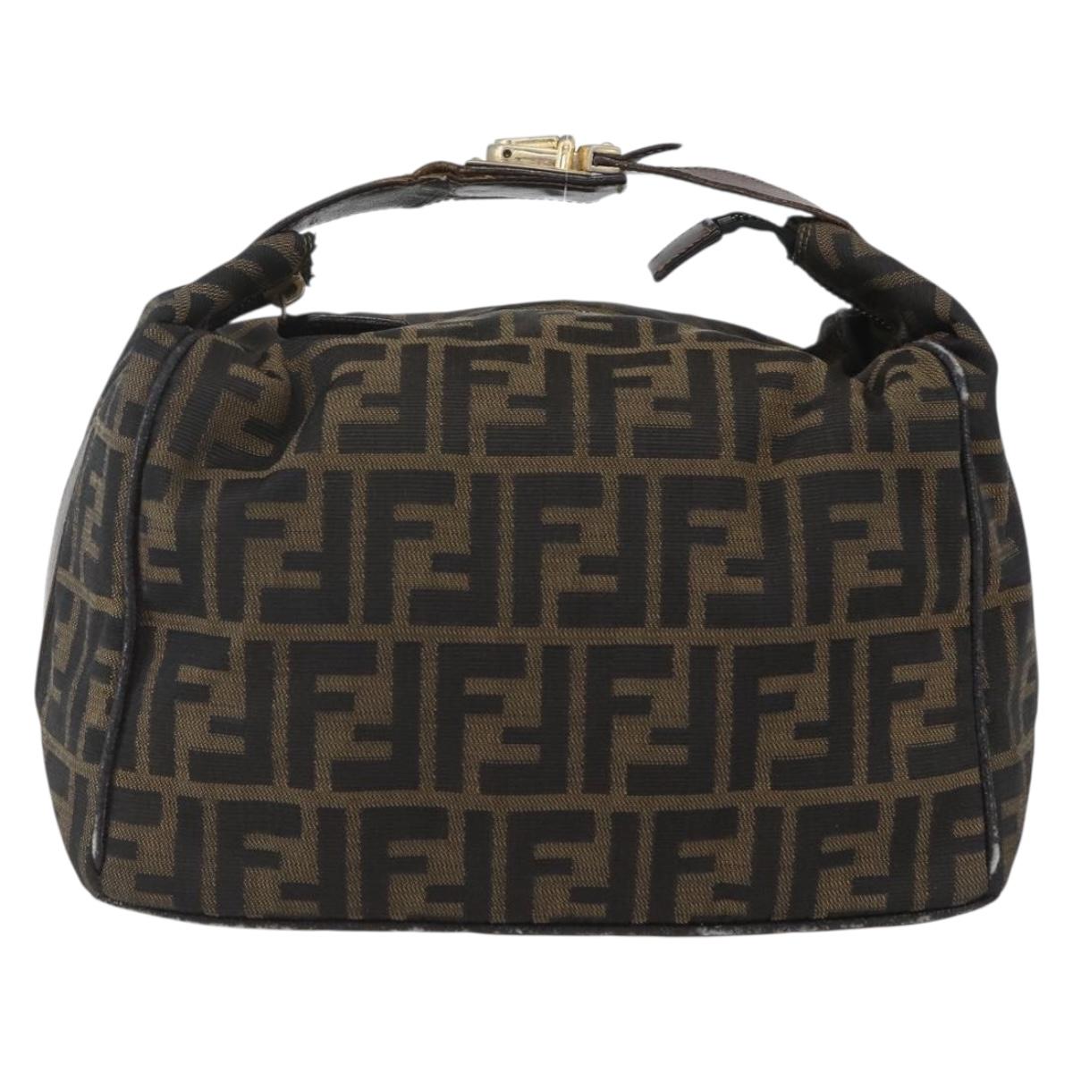 FENDI Zucca Canvas Vanity Hand Bag Black Brown gold Auth 154743
