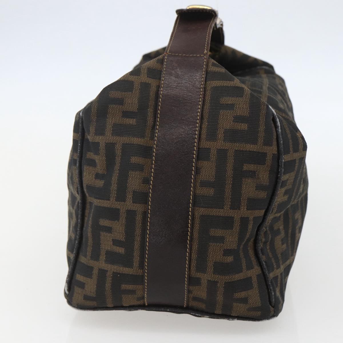 FENDI Zucca Canvas Vanity Hand Bag Black Brown gold Auth 154743
