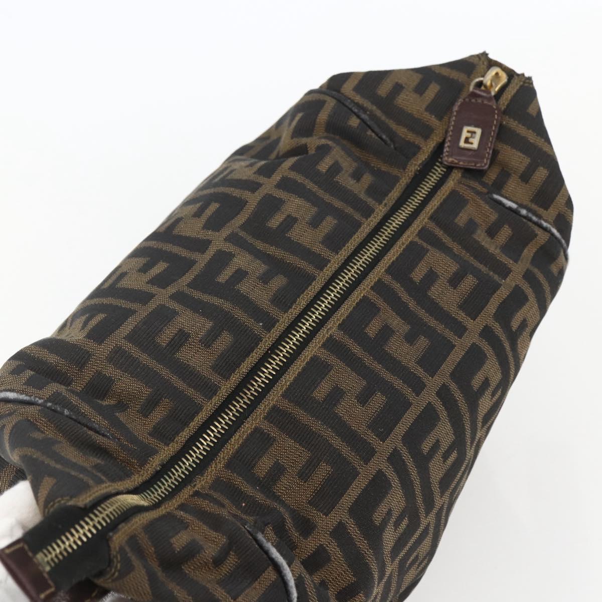 FENDI Zucca Canvas Vanity Hand Bag Black Brown gold Auth 154743