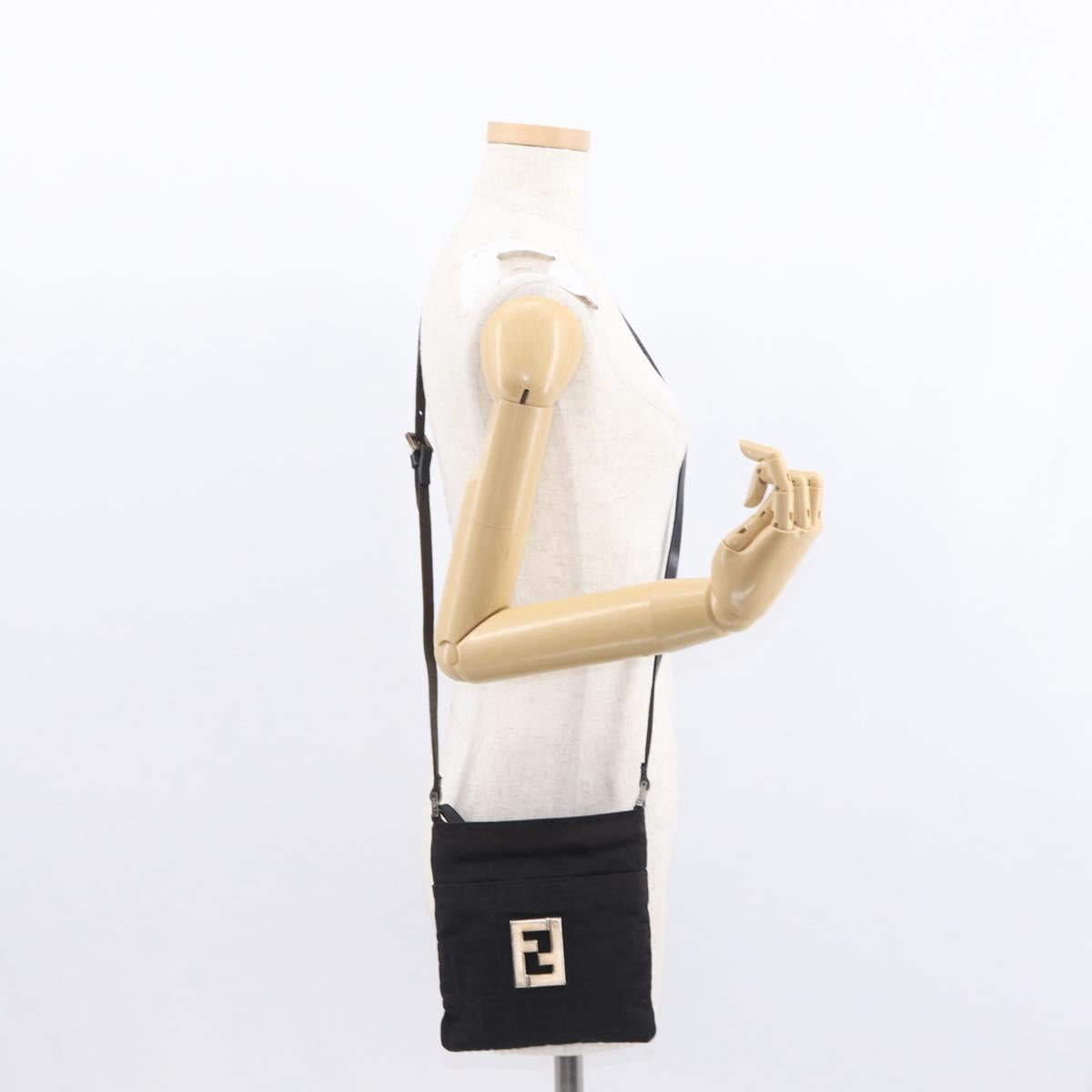 FENDI Zucca Canvas Shoulder Bag Black Silver Auth 154744