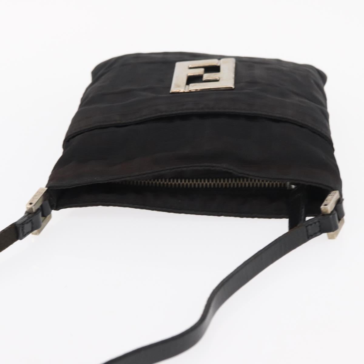 FENDI Zucca Canvas Shoulder Bag Black Silver Auth 154744