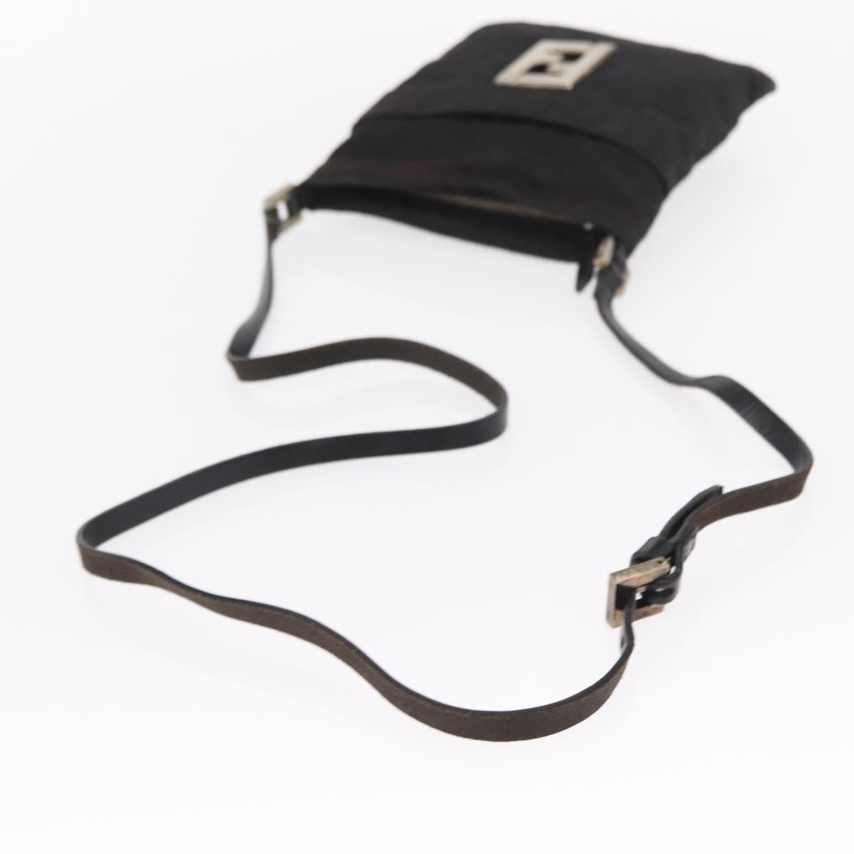 FENDI Zucca Canvas Shoulder Bag Black Silver Auth 154744