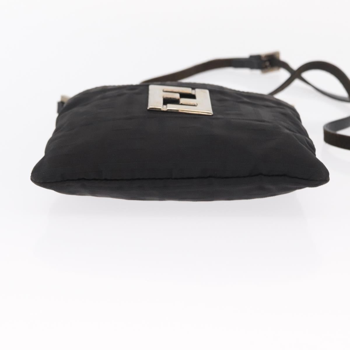 FENDI Zucca Canvas Shoulder Bag Black Silver Auth 154744