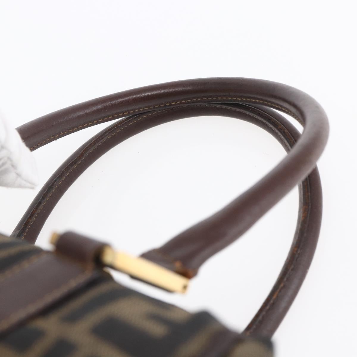 FENDI Zucca Canvas Vanity Hand Bag Black Brown gold Auth 154745