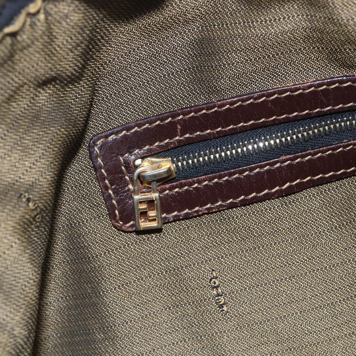 FENDI Zucca Canvas Vanity Hand Bag Black Brown gold Auth 154745