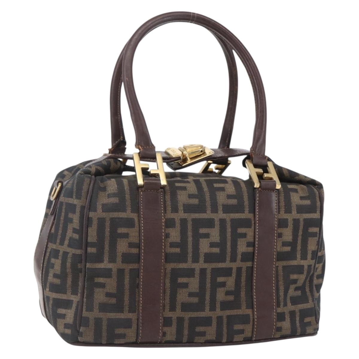 FENDI Zucca Canvas Vanity Hand Bag Black Brown gold Auth 154745