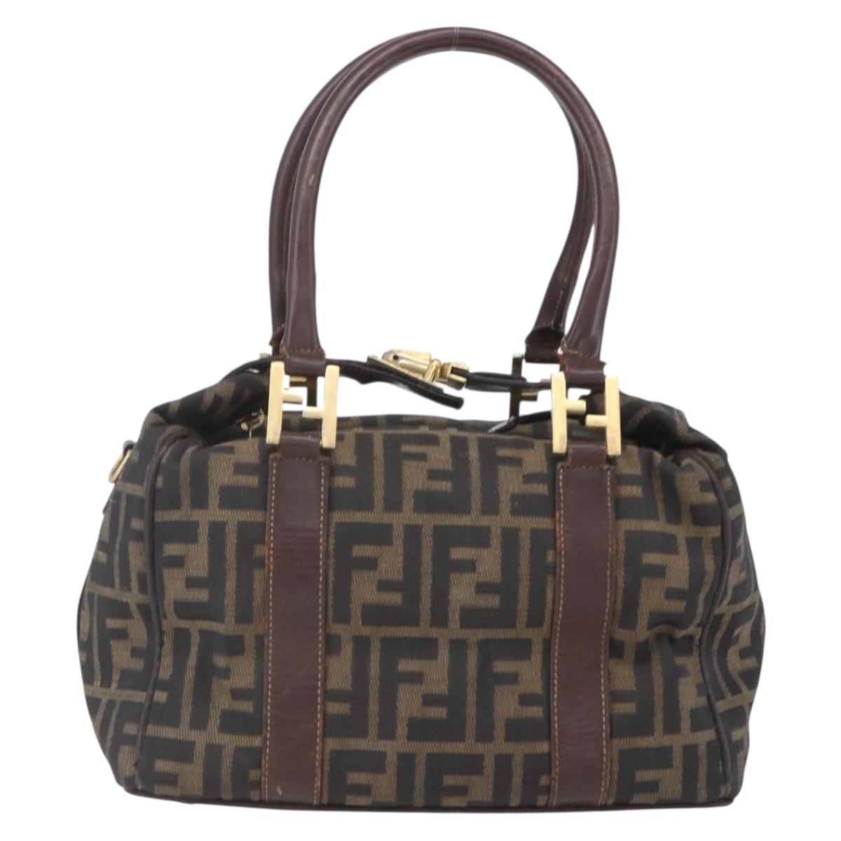 FENDI Zucca Canvas Vanity Hand Bag Black Brown gold Auth 154745