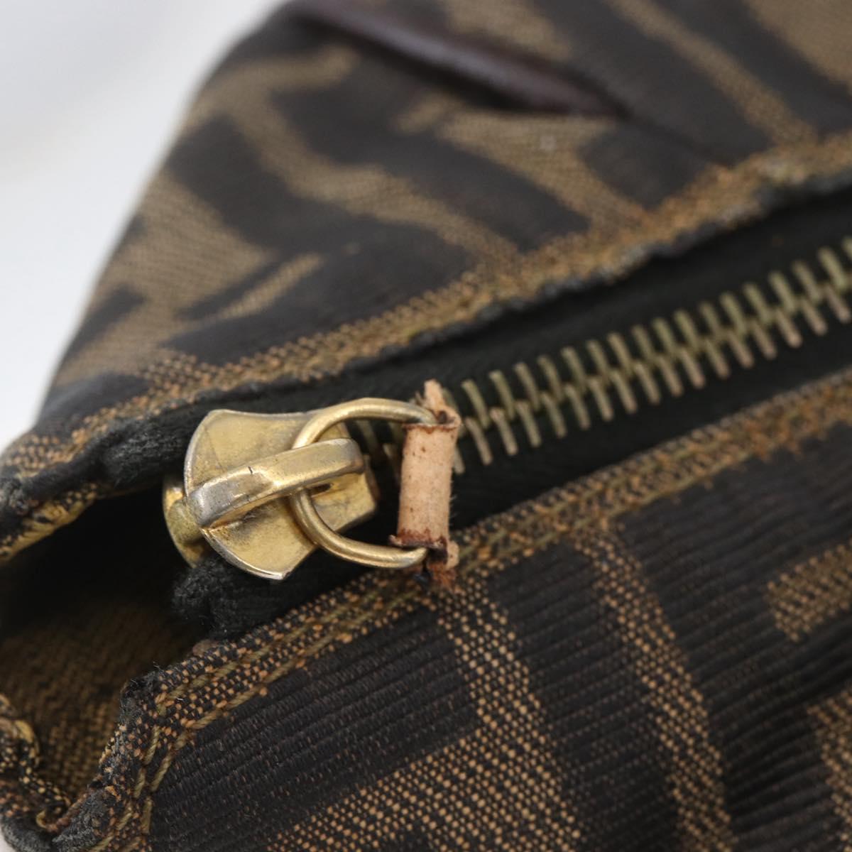FENDI Zucca Canvas Vanity Hand Bag Black Brown gold Auth 154745