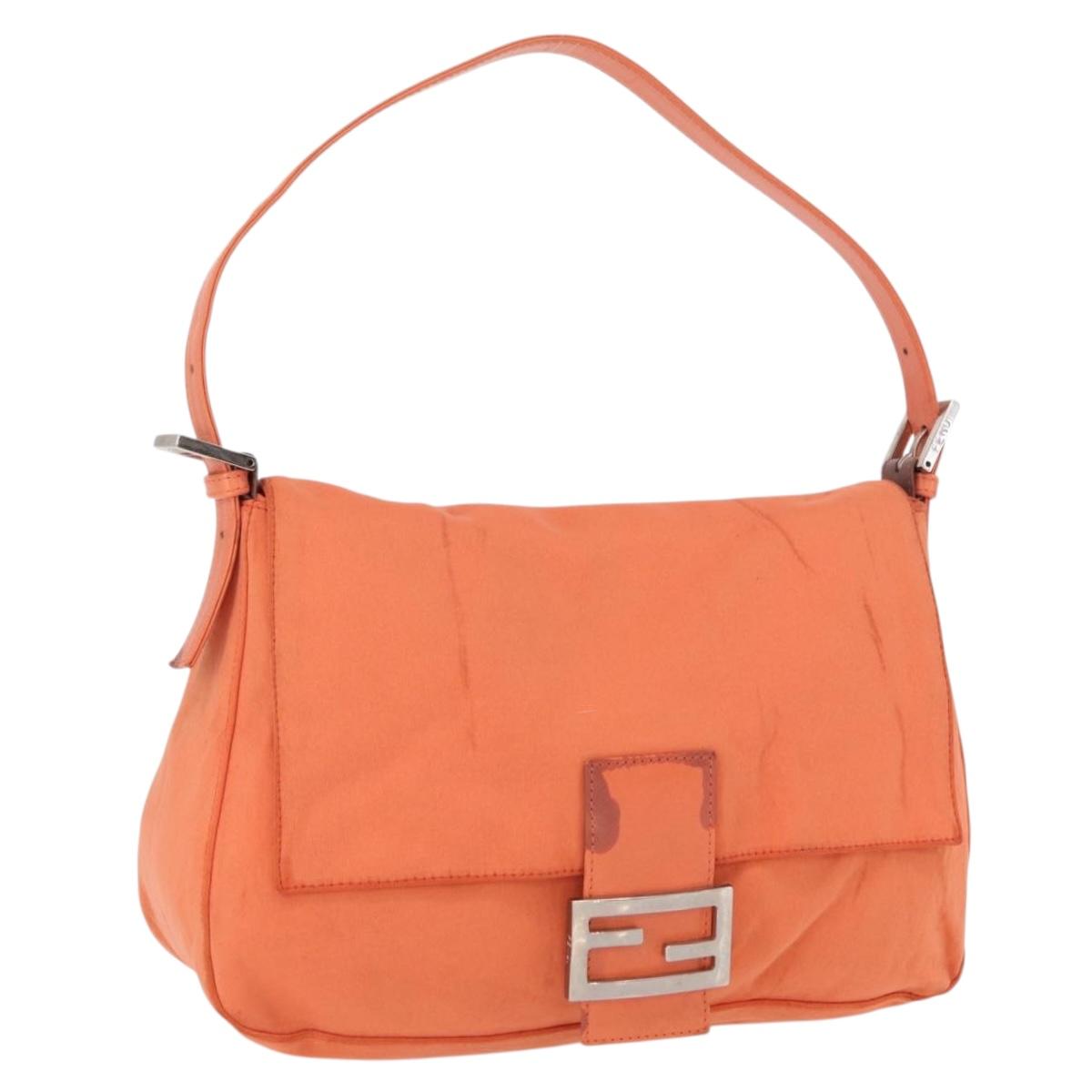FENDI Mamma Baguette Shoulder Bag Nylon Orange Silver Auth 154746