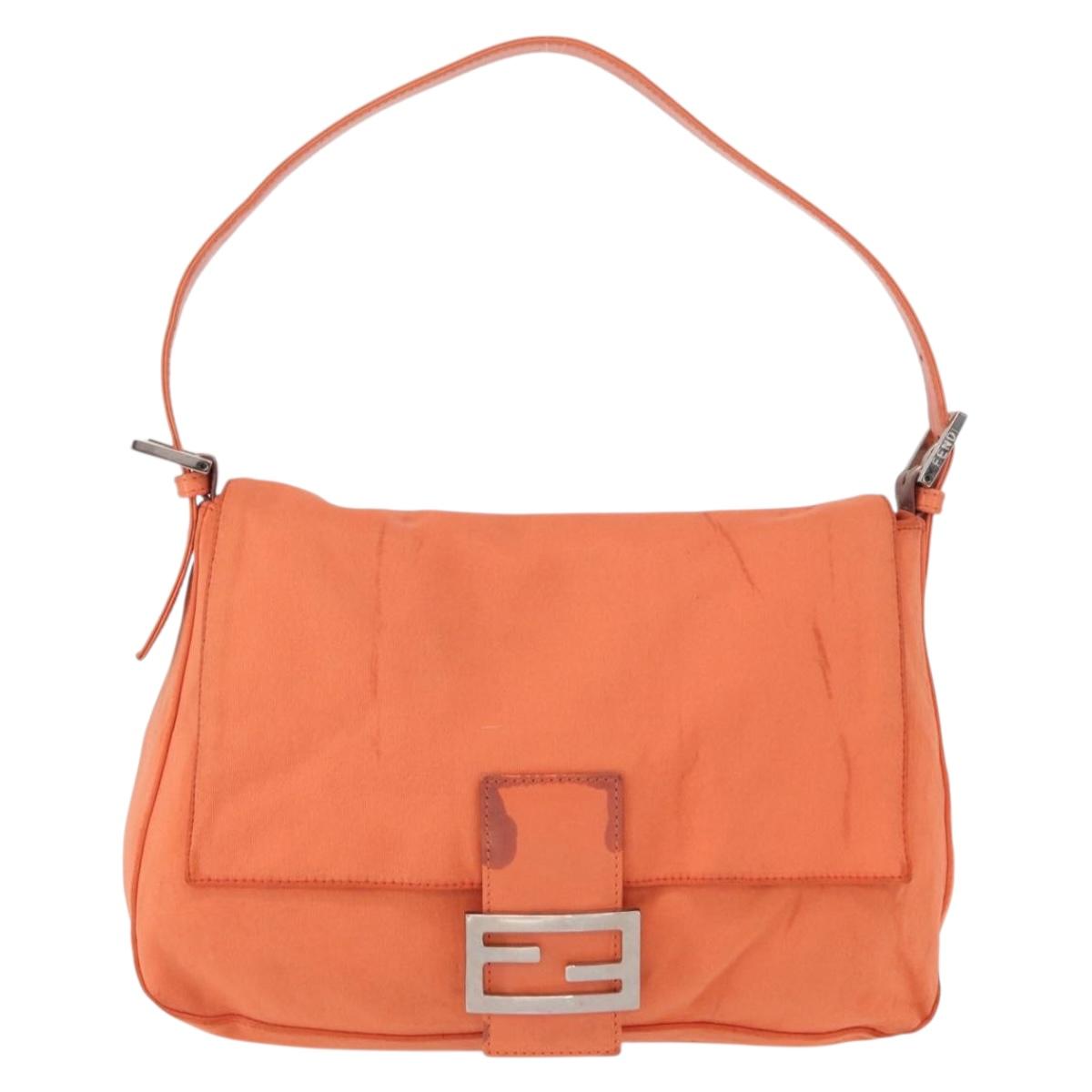 FENDI Mamma Baguette Shoulder Bag Nylon Orange Silver Auth 154746